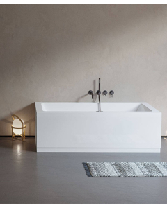 Baignoire acrylique avec tablier - Cube, de forme rectangulaire et de finition blanche 