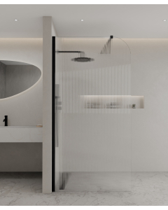 Paroi de douche fixe en verre cannelé et profilé en acier inoxydable noir collection Cuba
