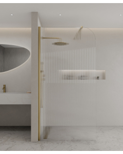 Paroi de douche fixe en verre cannelé et profilé en acier inoxydable doré collection Cuba