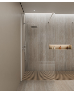 Paroi de douche fixe réversible longueur de 70 à 120 cm avec profilé et barre de renfort chromés Lixa