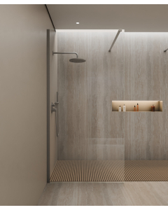 Paroi de douche fixe réversible longueur de 70 à 120 cm avec profilé et barre de renfort gun metal Lixa