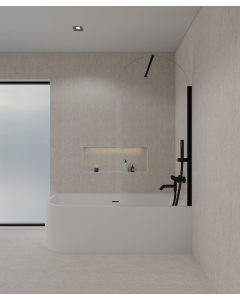 Paroi de douche sur baignoire composée d'un verre trempé transparent en forme d'arche avec profilé et barre de fixation murale couleur noire