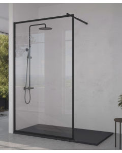 Paroi de douche fixe avec profilés et barre de renfort noirs 