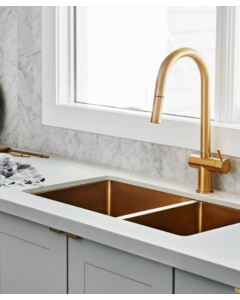 Lavello da cucina doppio 760 mm - ottone spazzolato - Jaboty - small