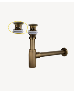 Sifone lavabo cilindrico con piletta senza troppo pieno in ottone Antico