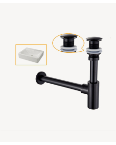 Sifone lavabo cilindrico con piletta troppo pieno in ottone Nero