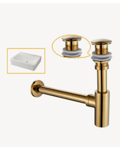 Sifone lavabo cilindrico con piletta troppo pieno in ottone Dorato