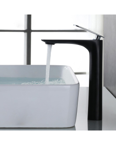 Miscelatore lavabo contemporaneo nero con leva cromata