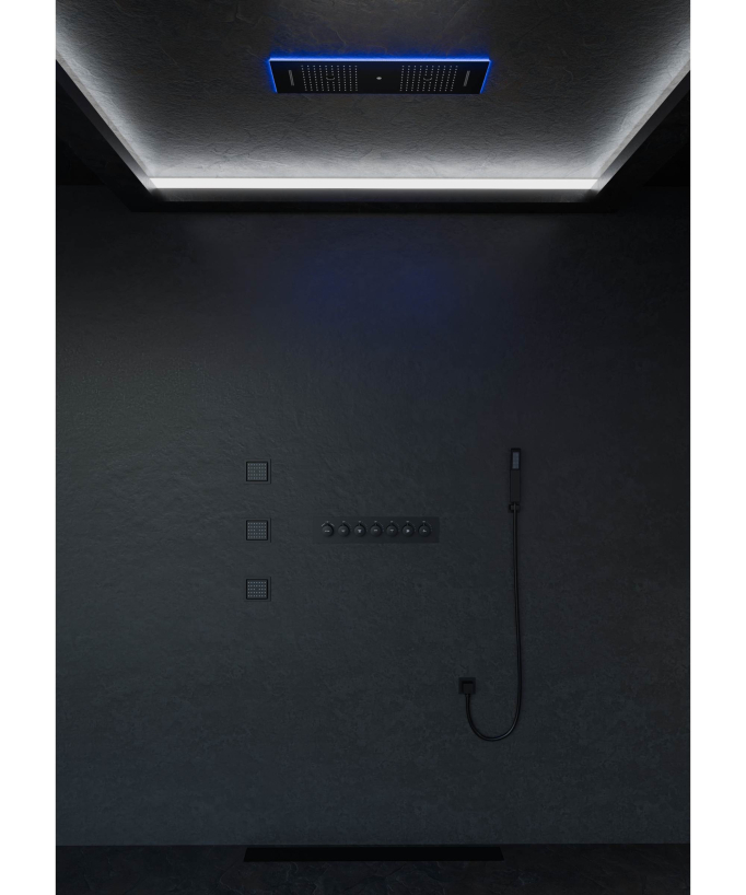 Pacchetto doccia termostatico con 3 getti a LED Nero - 900x300 mm