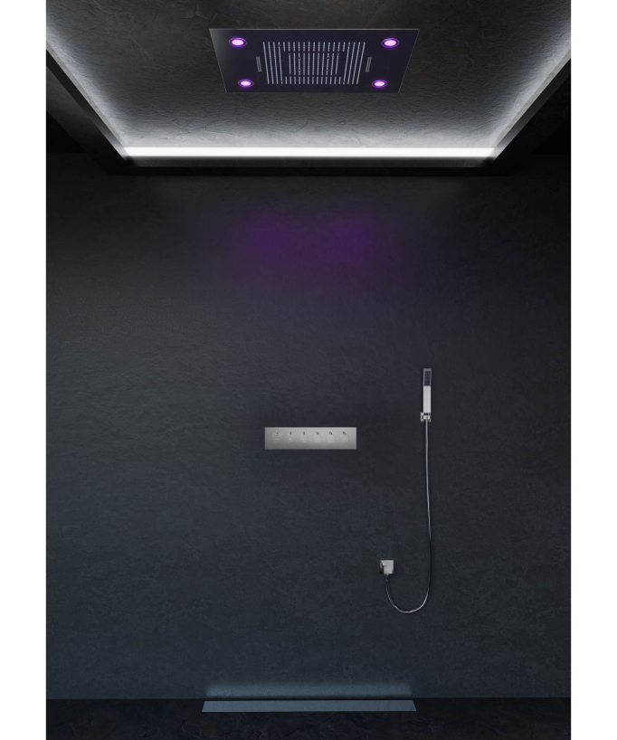 Set doccia termostatico con soffione a pioggia LED e cromoterapia - 80x60 cm
