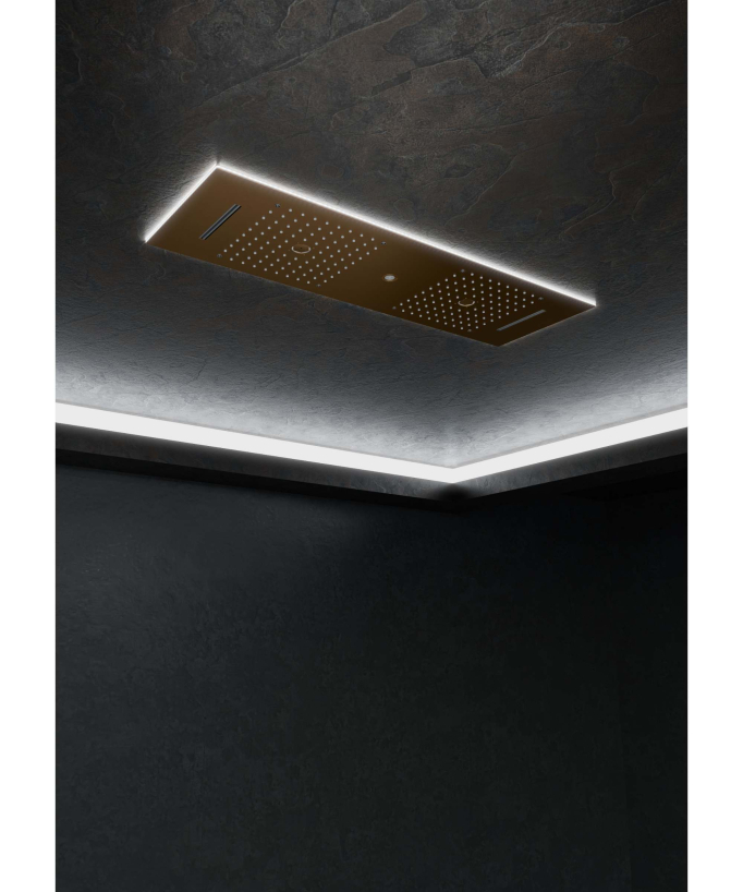 Pacchetto doccia termostatico con 3 getti a LED Oro rosa spazzolato - 900x300 mm