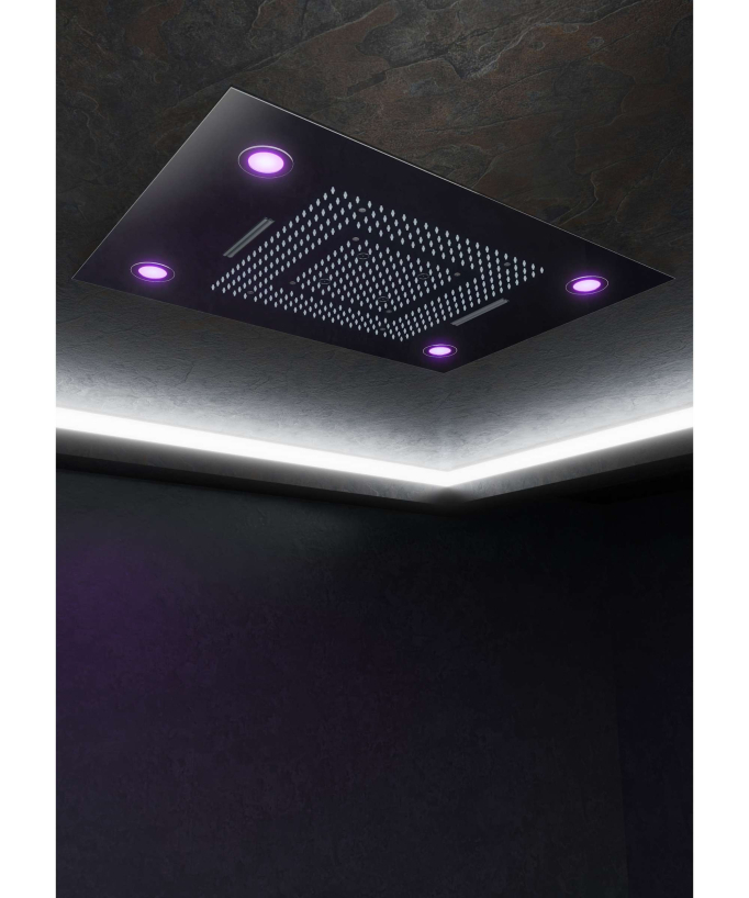 Set doccia termostatico con soffione a pioggia LED e cromoterapia - 80x60 cm