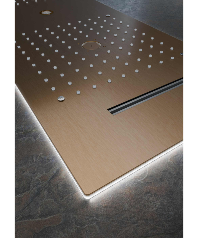 Pacchetto doccia termostatico con 3 getti a LED Oro rosa spazzolato - 900x300 mm
