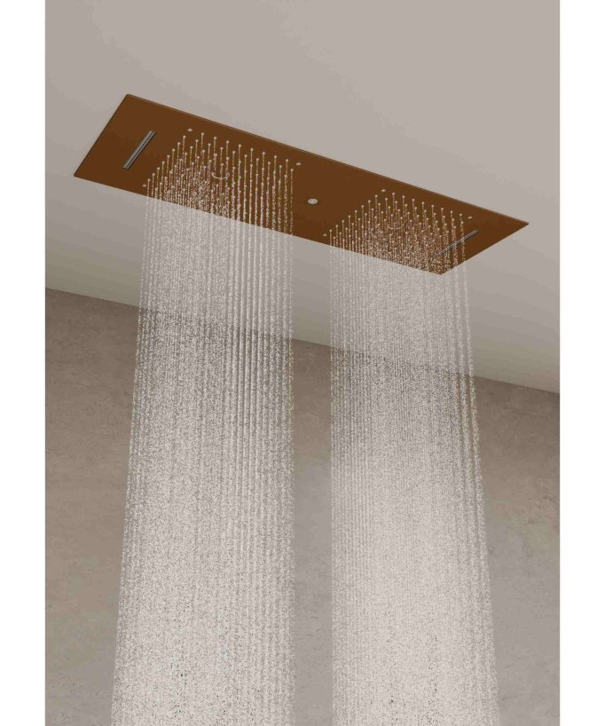Pacchetto doccia termostatico con 3 getti a LED Oro rosa spazzolato - 900x300 mm