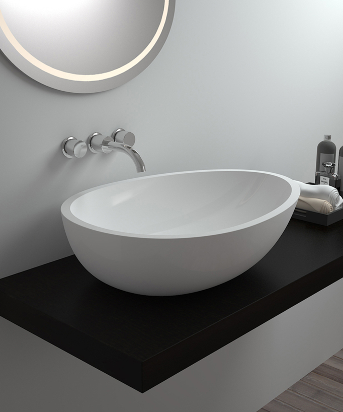 Lavabo ovale da appoggio in solid surface Bianco opaco - Nkayi