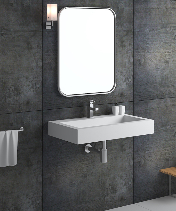 Lavabo rettangolare sospeso in resina minerale Bianco opaco - Beni