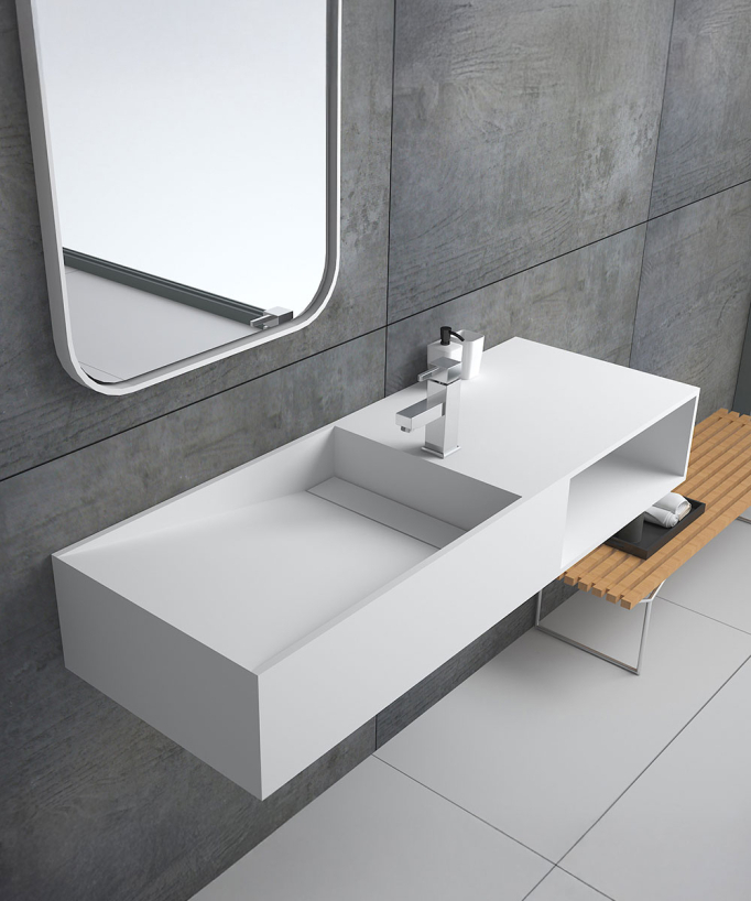 Lavabo rettangolare sospeso in resina minerale Bianco opaco - Lualaba