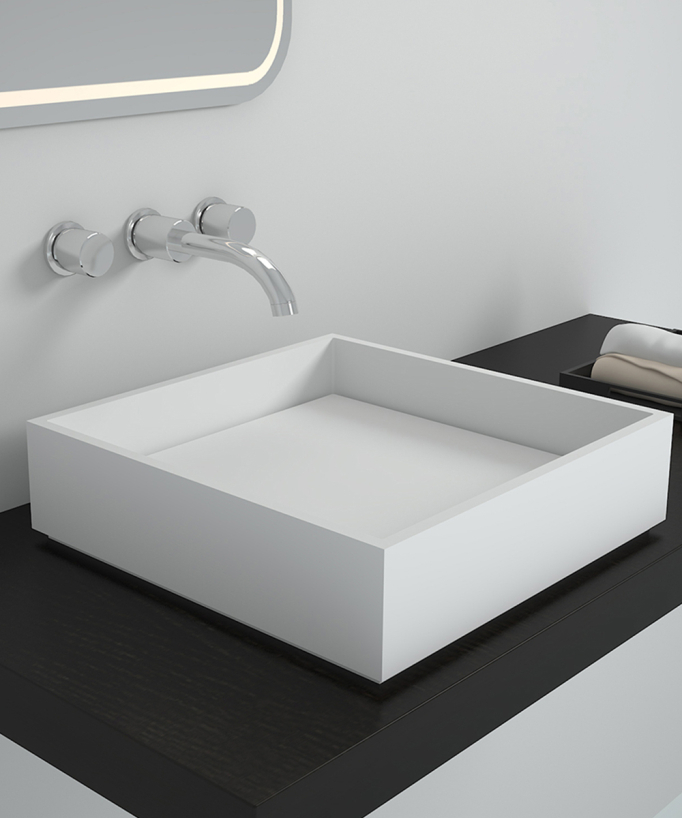Lavabo quadrato da appoggio in solid surface Bianco opaco - Boma