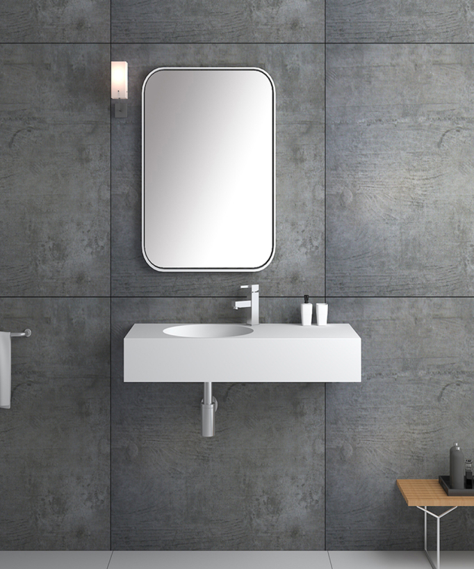 Lavabo rettangolare sospeso in resina minerale Bianco opaco - Uele - small