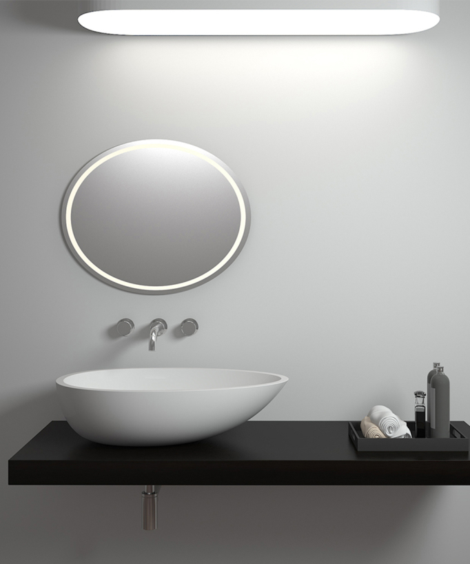 Lavabo ovale da appoggio in solid surface Bianco opaco - Nkayi - small