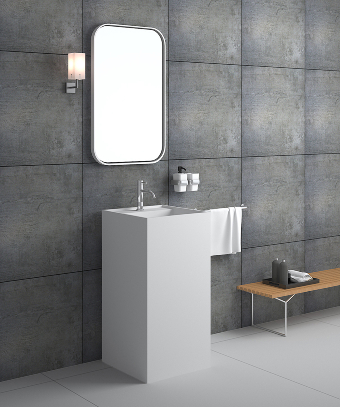 Lavabo totem quadrato da appoggio in resina minerale Bianco opaco - Okoyo