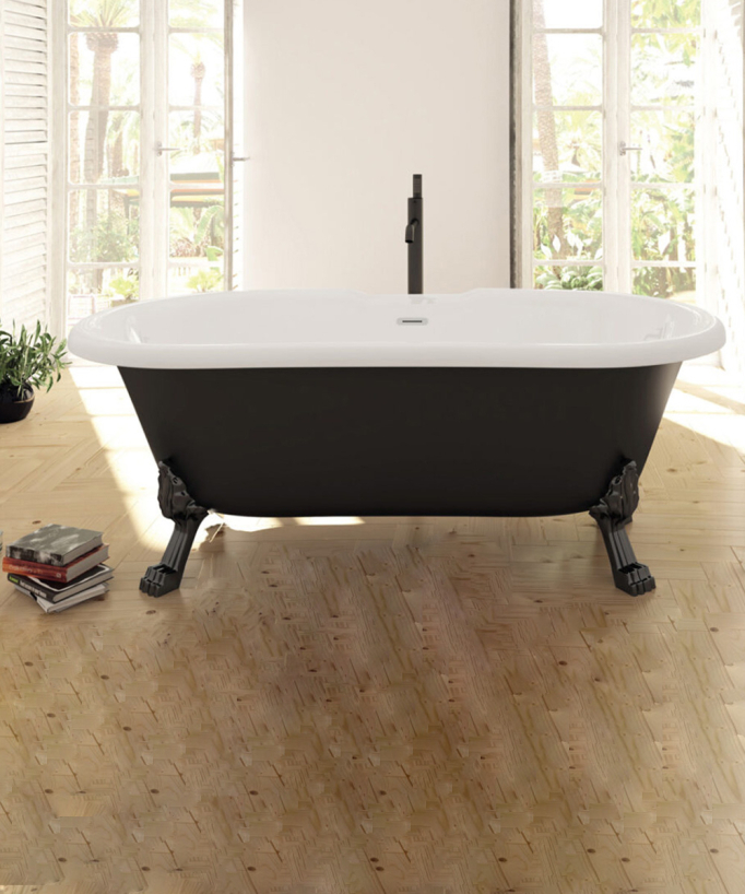 Baignoire ilot noir rétro, avec pattes de lion 