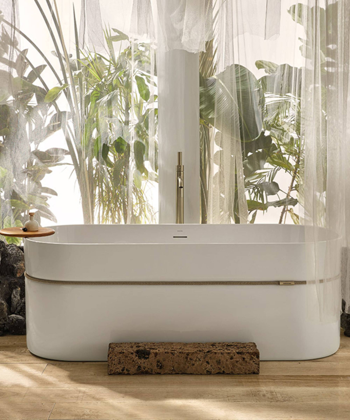 Vasca acrilica freestanding con cordone Bianco lucido - Tempo