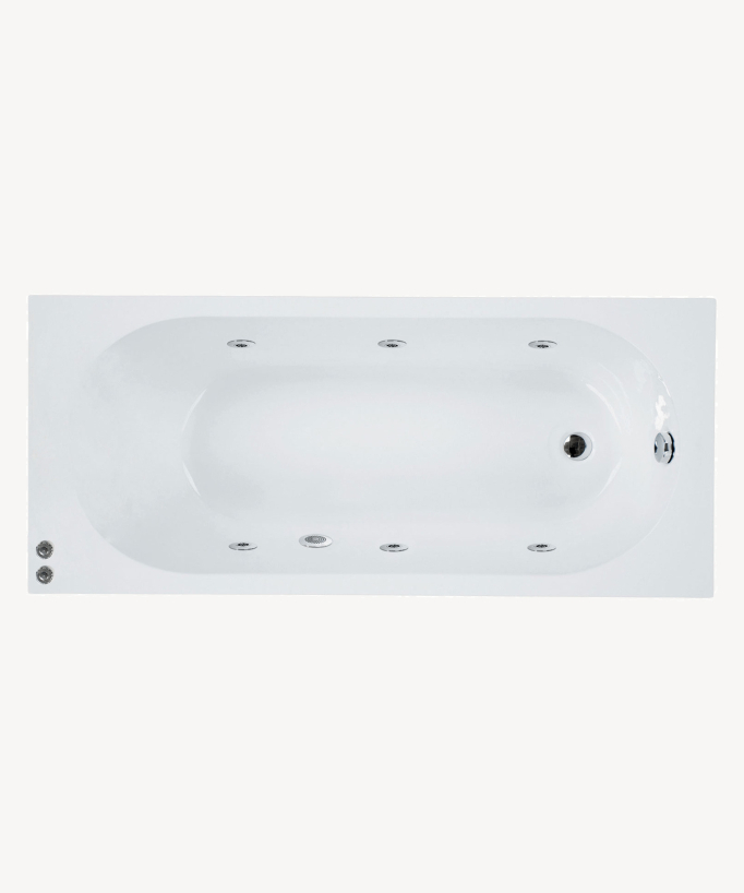 Baignoire blanche brillante avec buses hydro massantes 