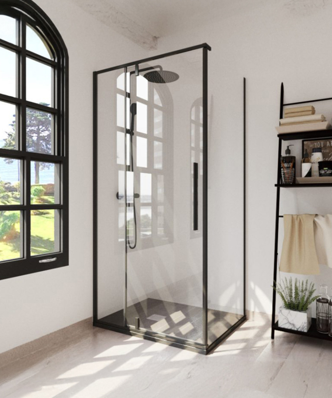 Parete doccia laterale fissa Slim nera - small
