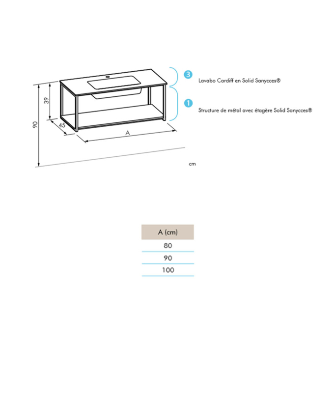 Mobile sospeso Uno metal con piano lavabo