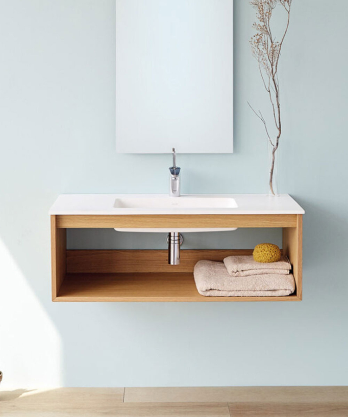 Mobile sospeso Uno wood con piano lavabo Bianco - small