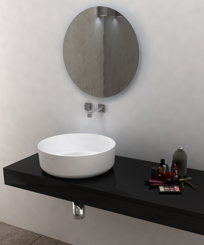 Lavabo rotondo da appoggio in solid surface Bianco opaco - Uvira