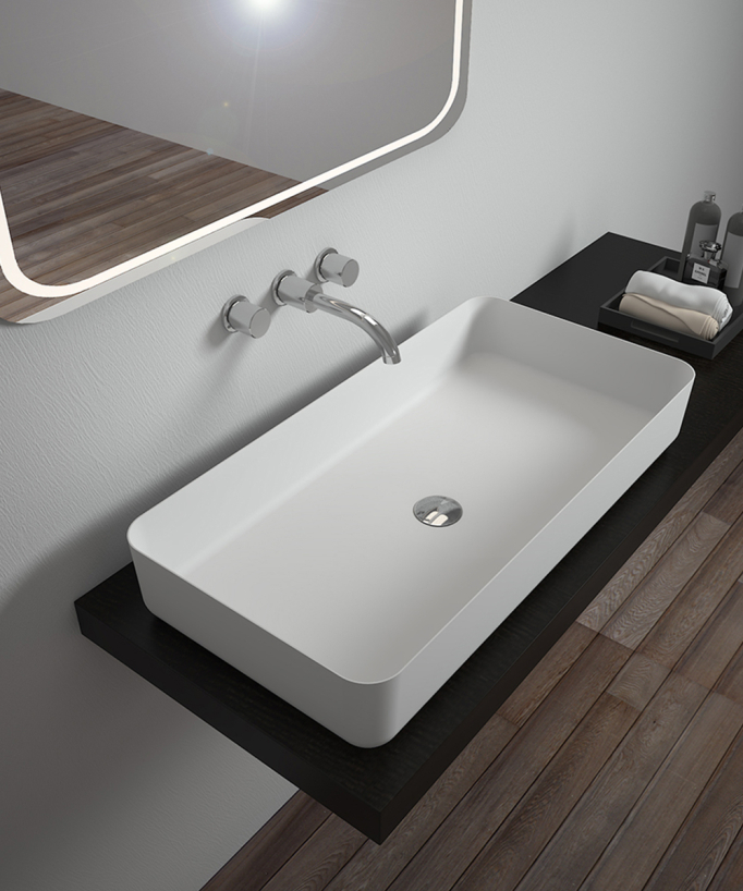 Lavabo rettangolare da appoggio in solid surface Bianco opaco - Mbandaka