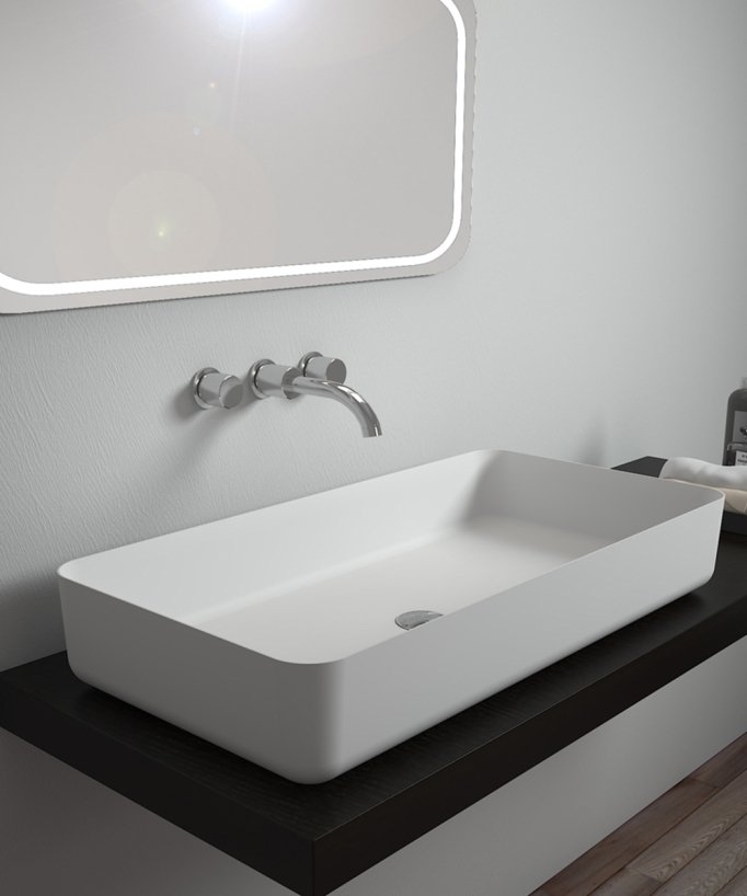 Lavabo rettangolare da appoggio in solid surface Bianco opaco - Mbandaka