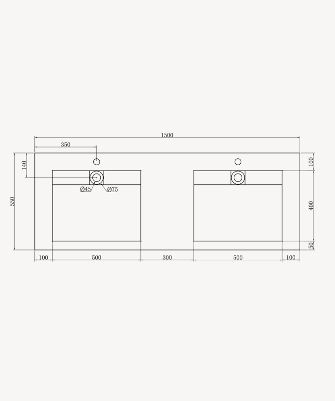 Lavabo rettangolare sospeso in resina minerale Bianco opaco - Maniema