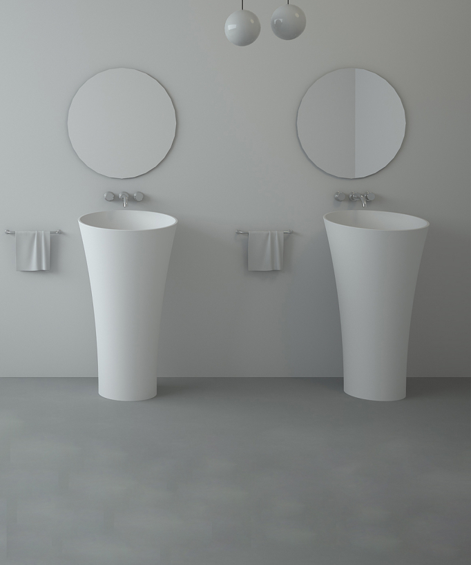 Lavabo totem rotondo da appoggio in resina minerale Bianco opaco - Oyo