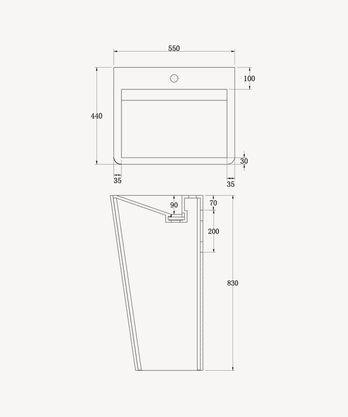 Lavabo totem rettangolare da appoggio in resina minerale Bianco opaco - Linzolo