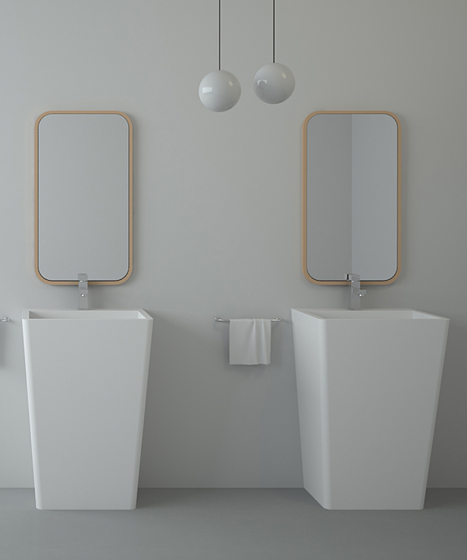 Lavabo totem rettangolare da appoggio in resina minerale Bianco opaco - Linzolo