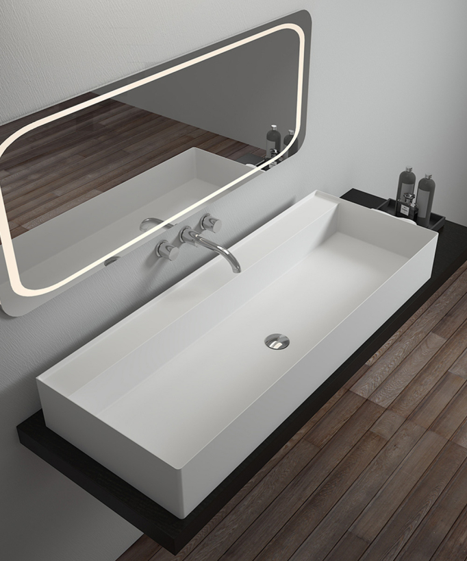 Lavabo rettangolare da appoggio in solid surface Bianco opaco - Matadi