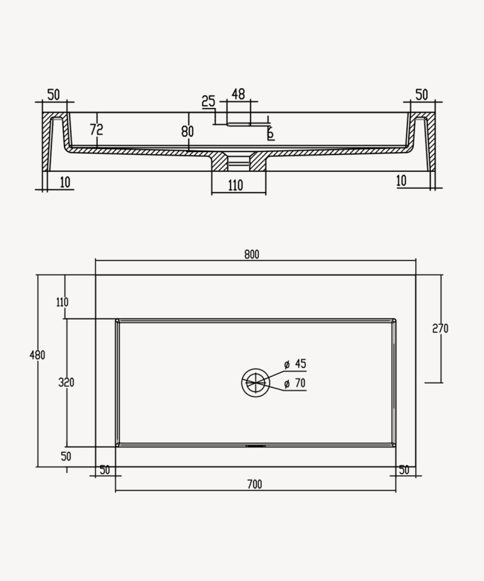 Lavabo rettangolare sospeso in resina minerale Bianco opaco - Beni