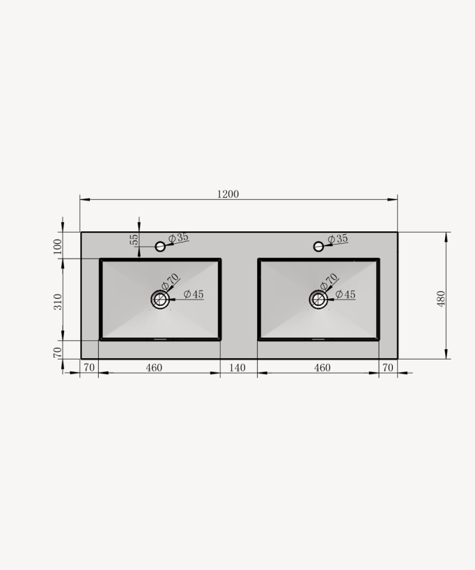 Lavabo rettangolare sospeso in resina minerale Bianco opaco - Lodja