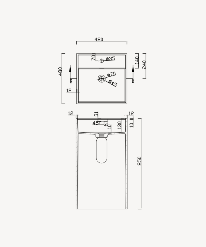 Lavabo totem quadrato da appoggio in resina minerale Bianco opaco - Okoyo