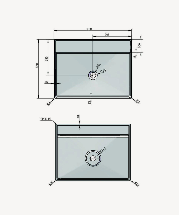 Lavabo da appoggio rettangolare in solid surface - Baraka