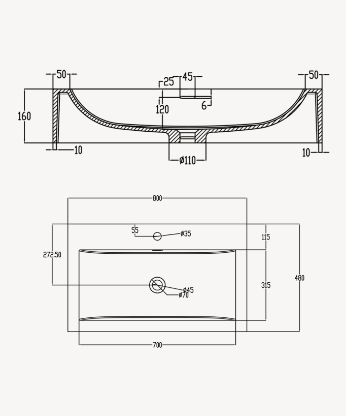 Lavabo rettangolare sospeso in resina minerale Bianco opaco - Zongo