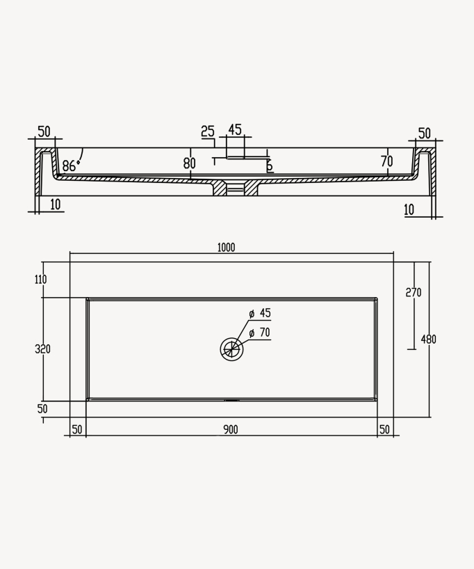 Lavabo rettangolare sospeso in resina minerale Bianco opaco - Buta