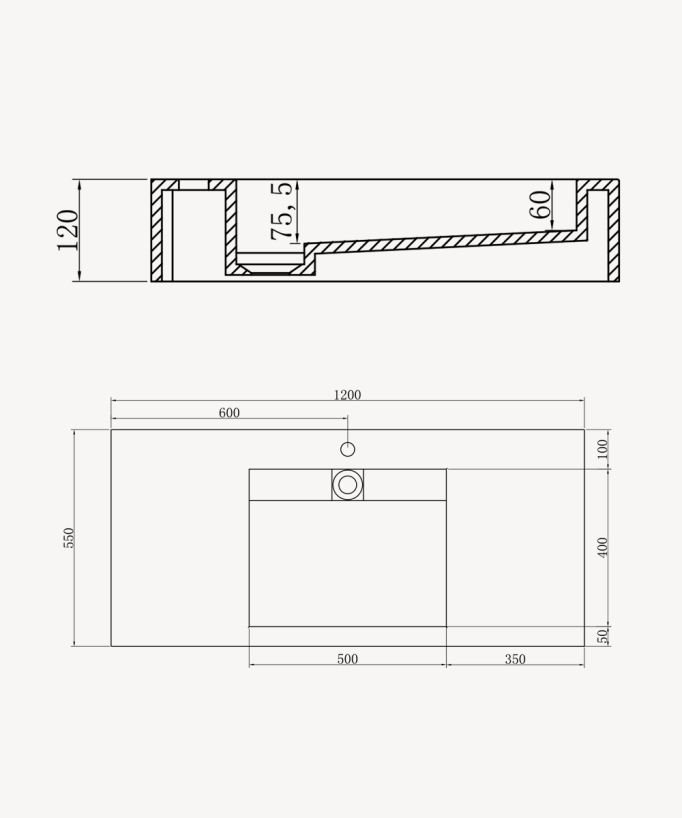 Lavabo rettangolare sospeso in resina minerale Bianco opaco - Kamoto