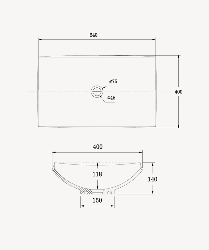 Lavabo rettangolare da appoggio in solid surface Bianco opaco - Kamina