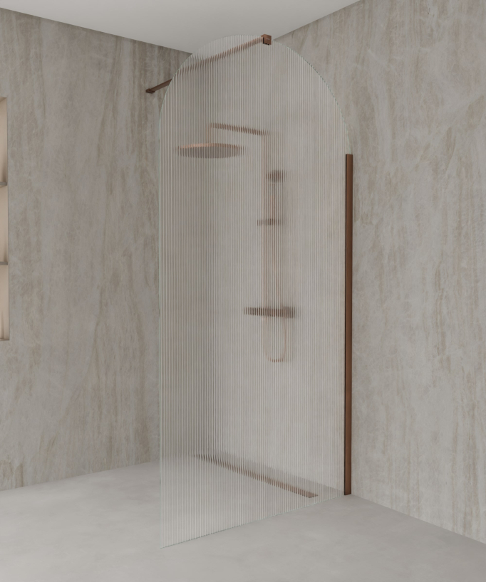 Nisa - Parete doccia walk-in vetro scanalato curvo profilo oro rosa spazzolato