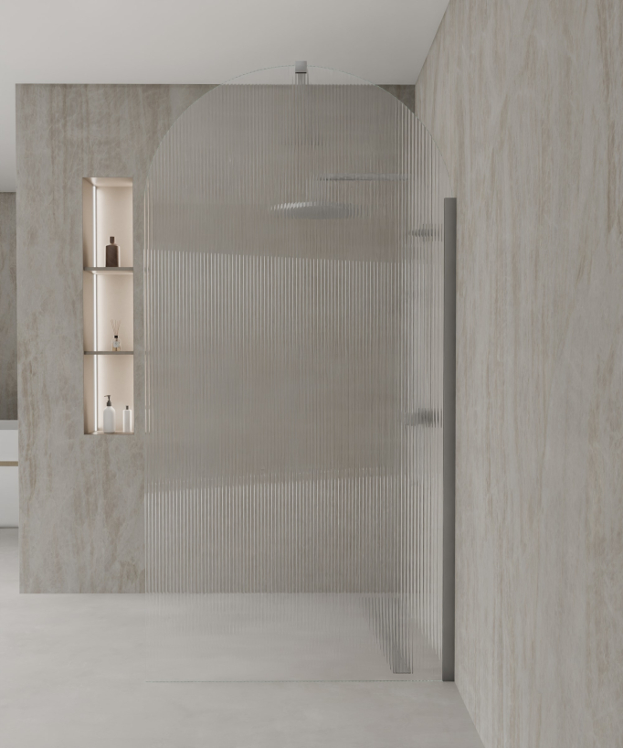 Nisa - Parete doccia ad arco vetro scanalato finitura gunmetal