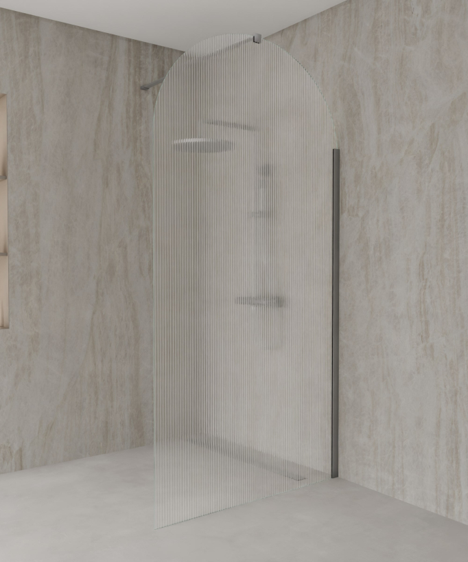 Nisa - Parete doccia ad arco vetro scanalato finitura gunmetal